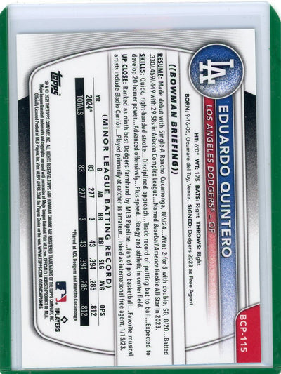 Eduardo Quintero 2025 1st Bowman Chrome green geometric ref. #'d 95/99