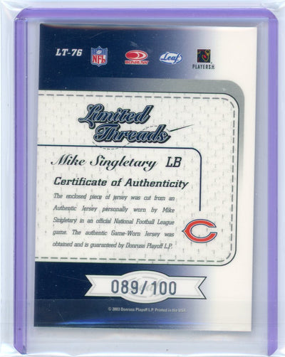 Mike Singletary 2003 Donruss Leaf Limited Threads auth. game-used jersey relic #'d 089/100