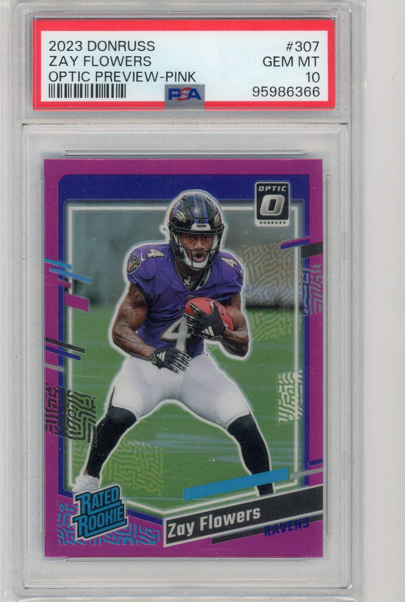 Zay Flowers 2023 Panini Donruss Optic Preview pink prizm rookie card PSA 10