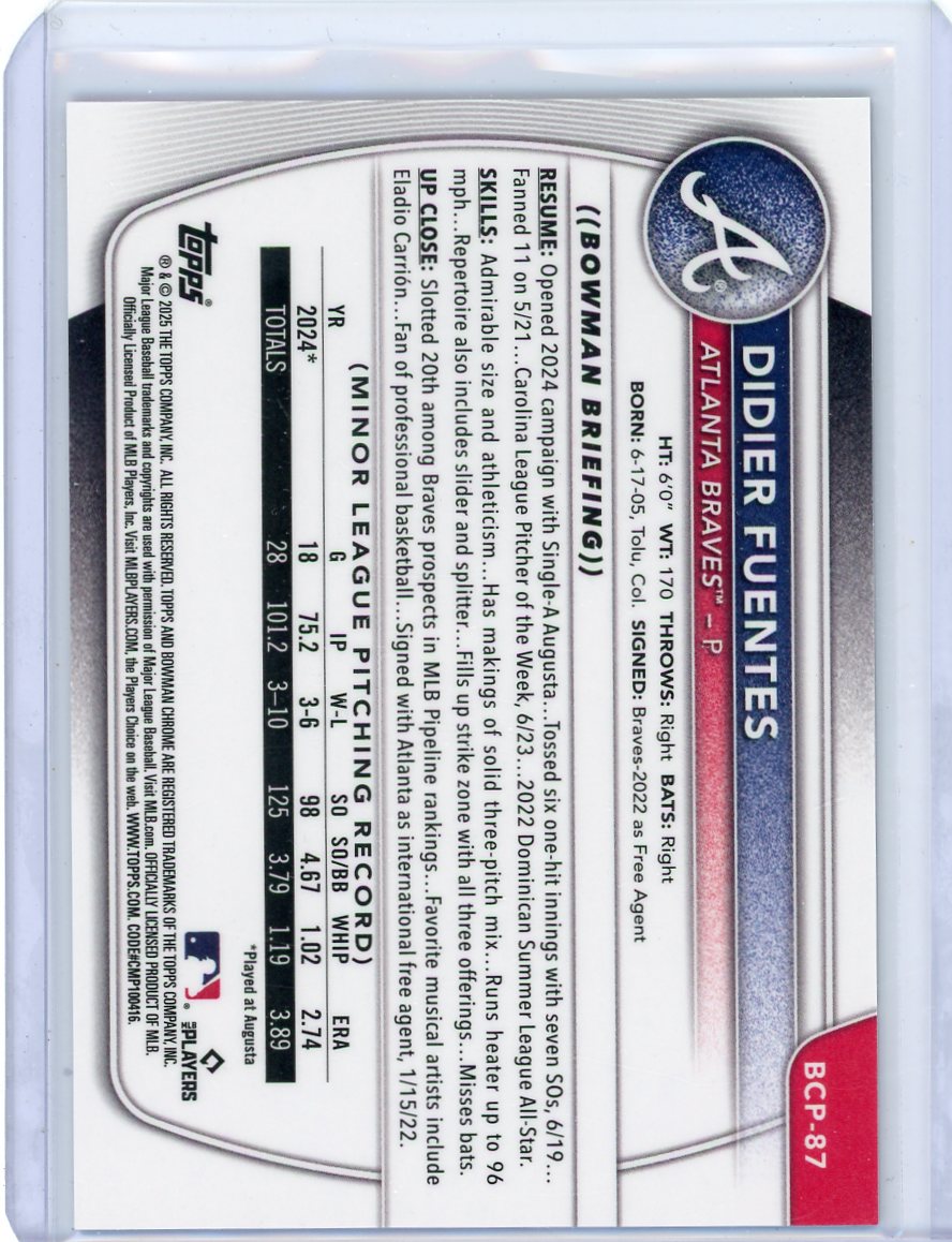 Didier Fuentes 2025 1st Bowman Chrome purple geometric ref. #'d 095/250