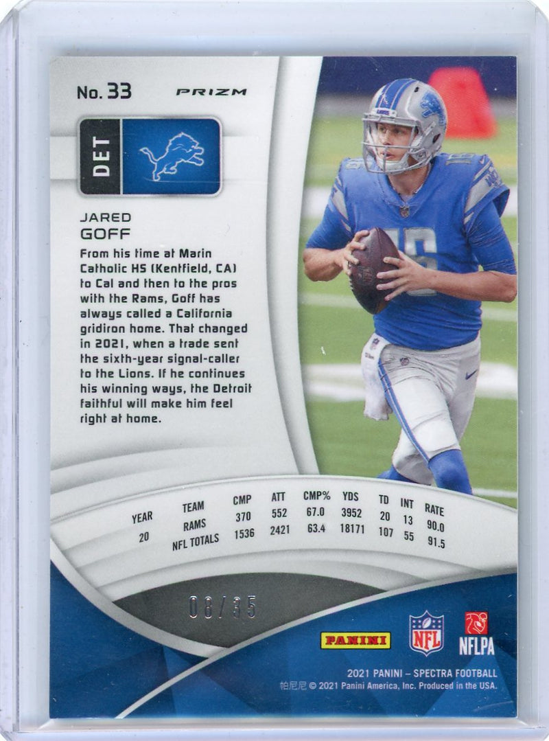 Jared Goff 2021 Panini Spectra neon green prizm 