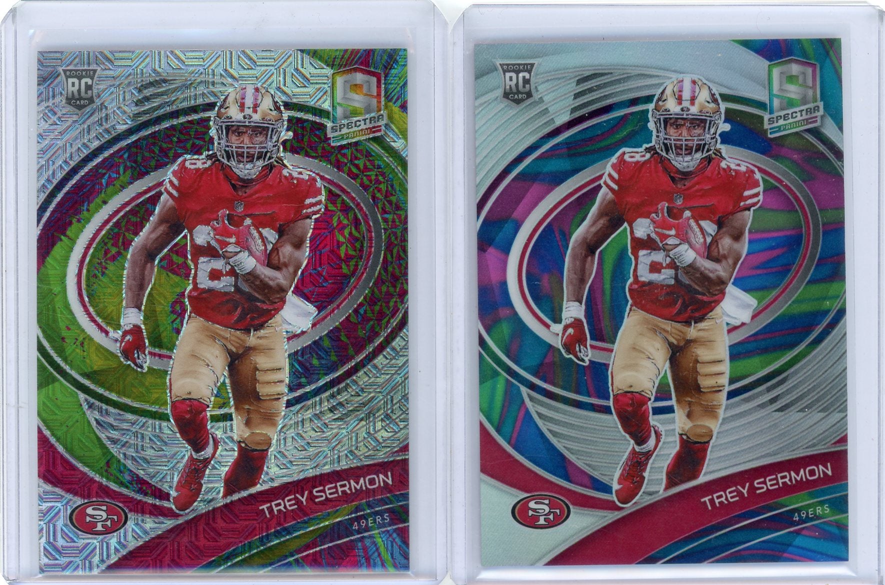 Trey Sermon 2021 Panini Spectra 2-card rookie lot neon marble #'d 1/4 + meta prizm #'d 25/25