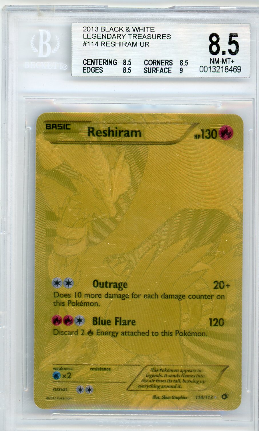 Reshiram Pokemon Black & White Legendary Treasures Gold Secret Rare #114/113