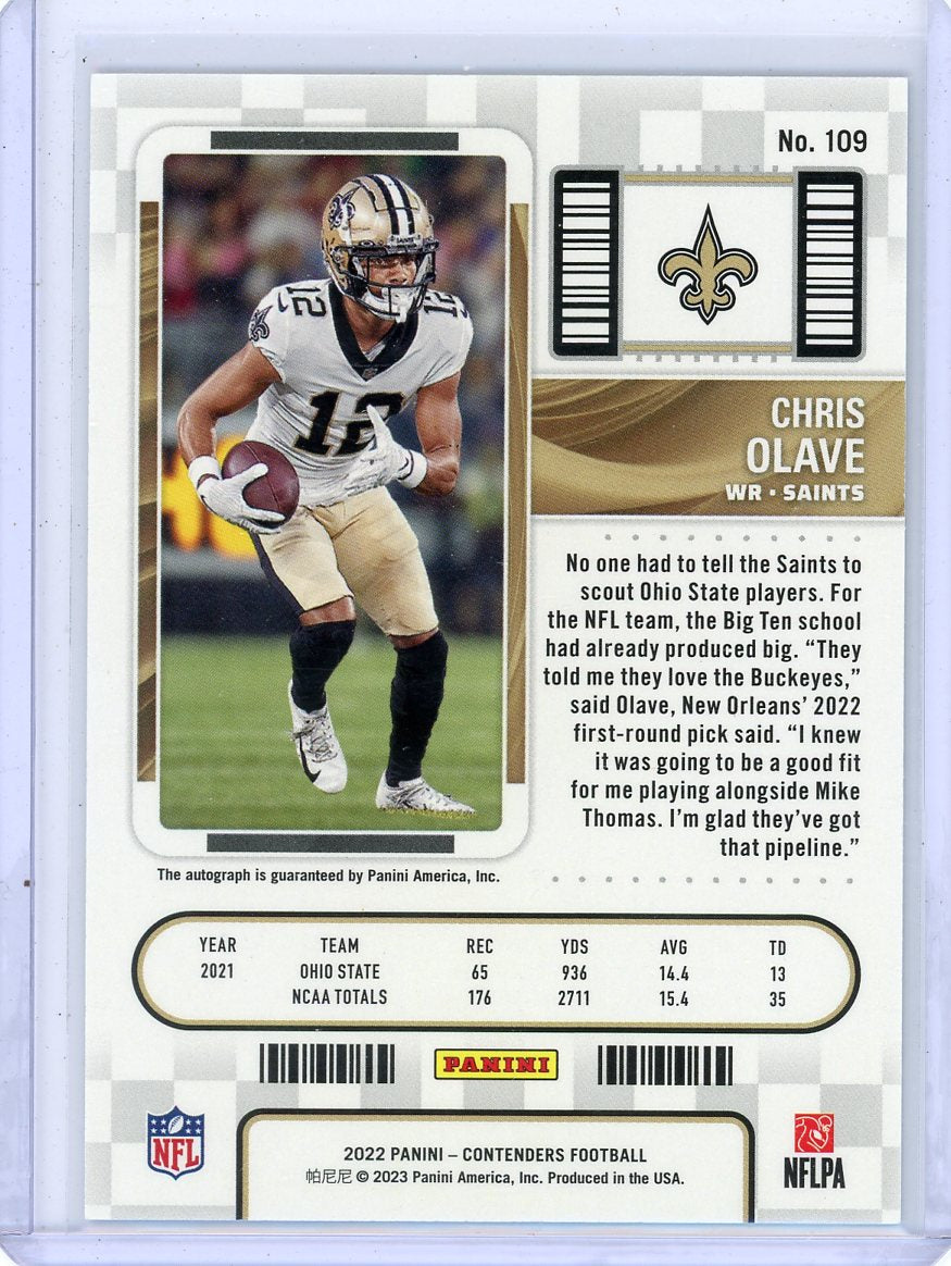 Chris Olave 2022 Panini Contenders Playoff Ticket Rookie Autograph #'d 08/99