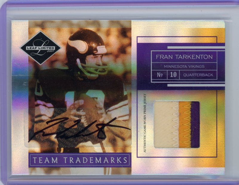 Fran Tarkenton 2007 Leaf Limited Team Trademarks Materials Prime (Game Used) 