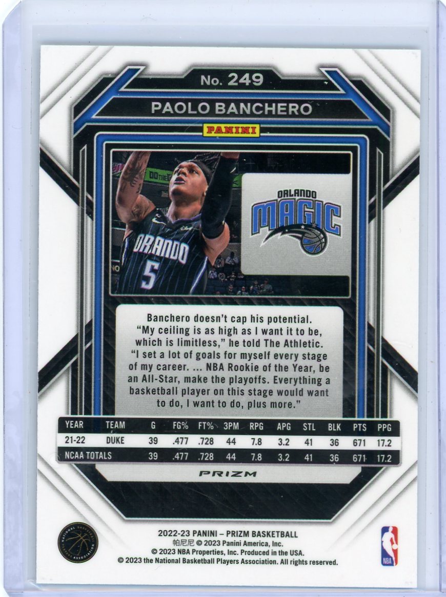 Paolo Banchero 2022 Panini Prizm Hyper Rookie Card #249