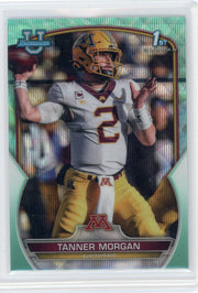 Tanner Morgan 2022 Topps 1st Bowman Chrome University aqua wave ref. #'d 105/299