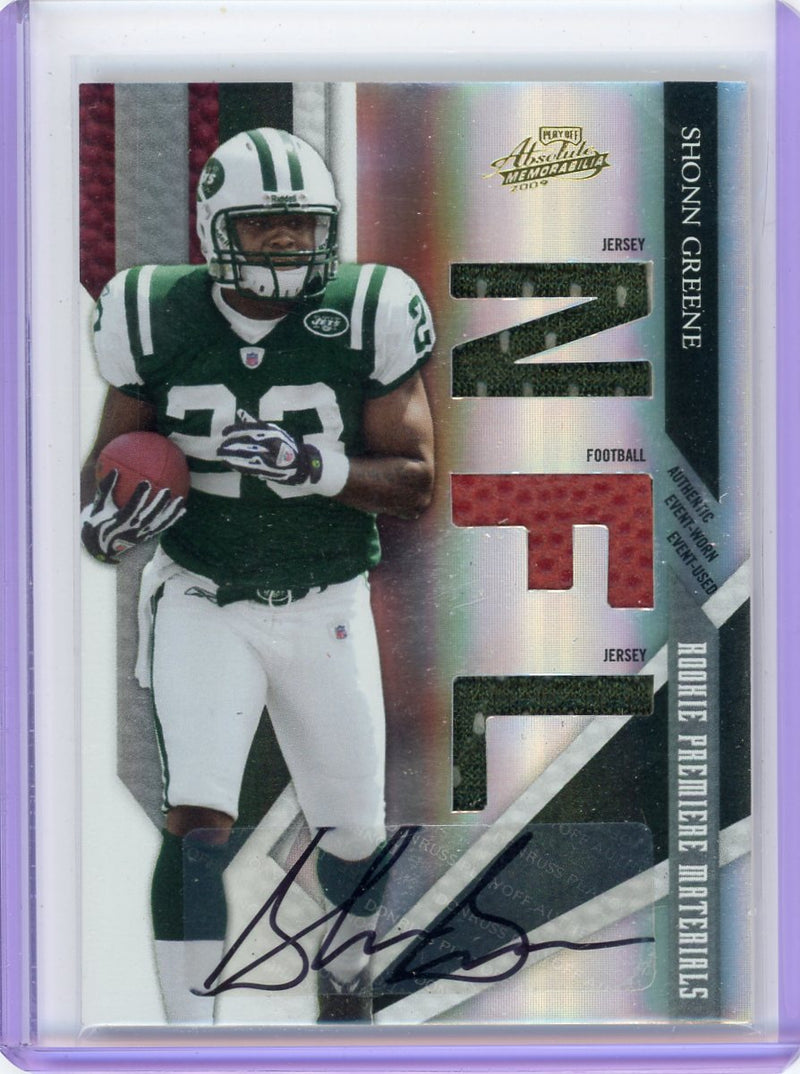 Shonn Greene 2009 Panini Donruss Absolute Memorabilia Rookie Premiere Materials NFL autograph auth. game-used football/jersey relic 