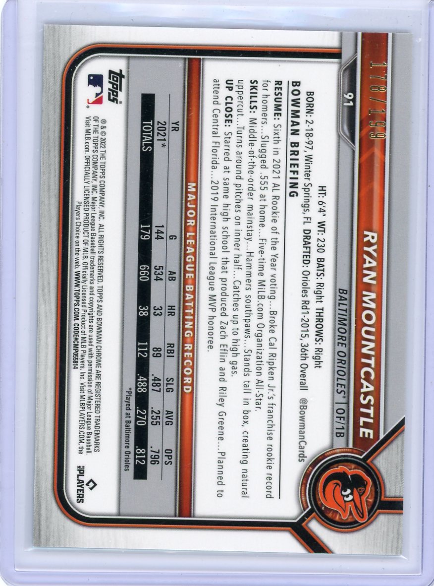 Ryan Mountcastle 2022 Bowman Chrome aqua lava refractor #'d 178/199