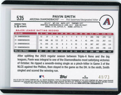 Pavin Smith 2024 Topps black #'d 42/73