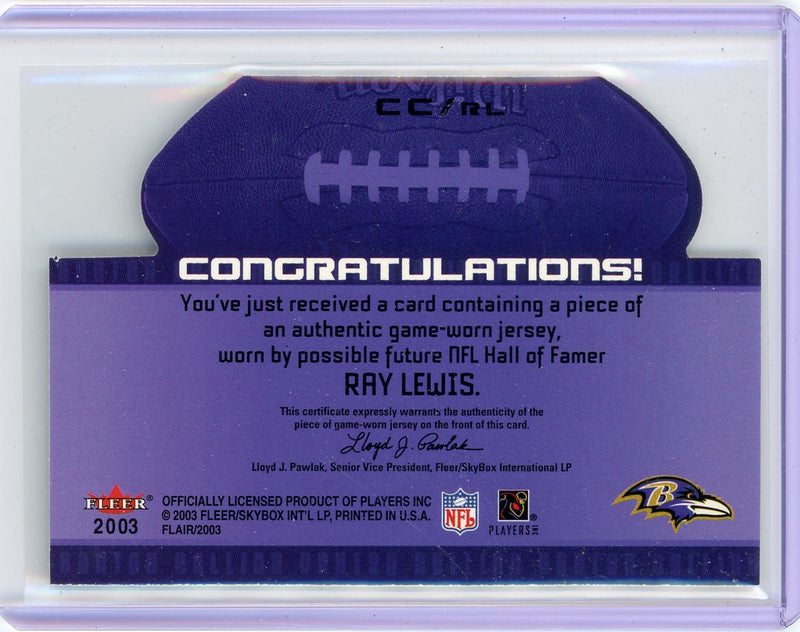 Ray Lewis 2003 Fleer Flair auth. game-used jersey relic die-cut