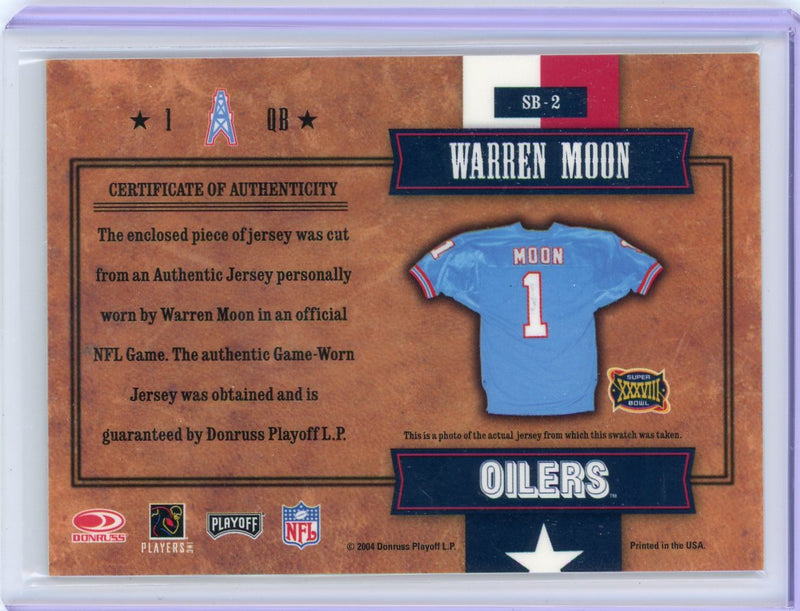 Warren Moon 2004 Donruss Playoff Super Bowl XXXVIII auth. game-used jersey relic