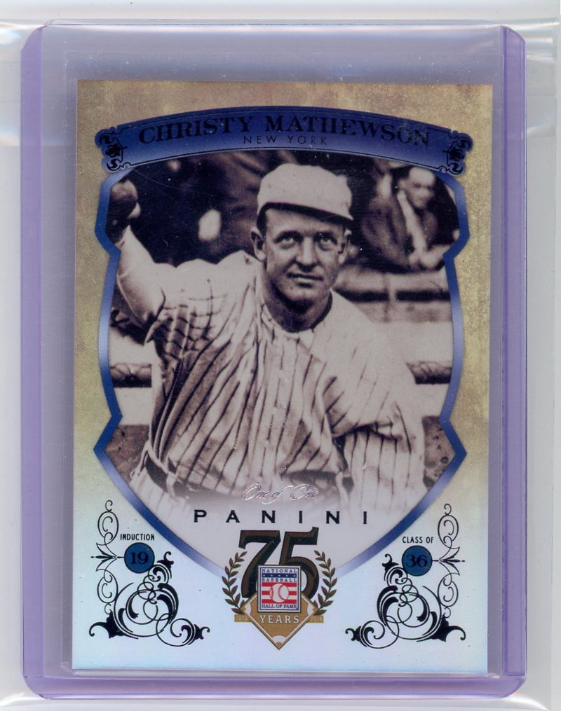 Christy Mathewson 2014 Panini Hall of Fame 75th Year Anniversary Blue Frame Black "One of One"