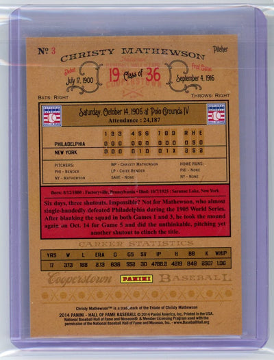 Christy Mathewson 2014 Panini Hall of Fame 75th Year Anniversary Blue Frame Black "One of One"