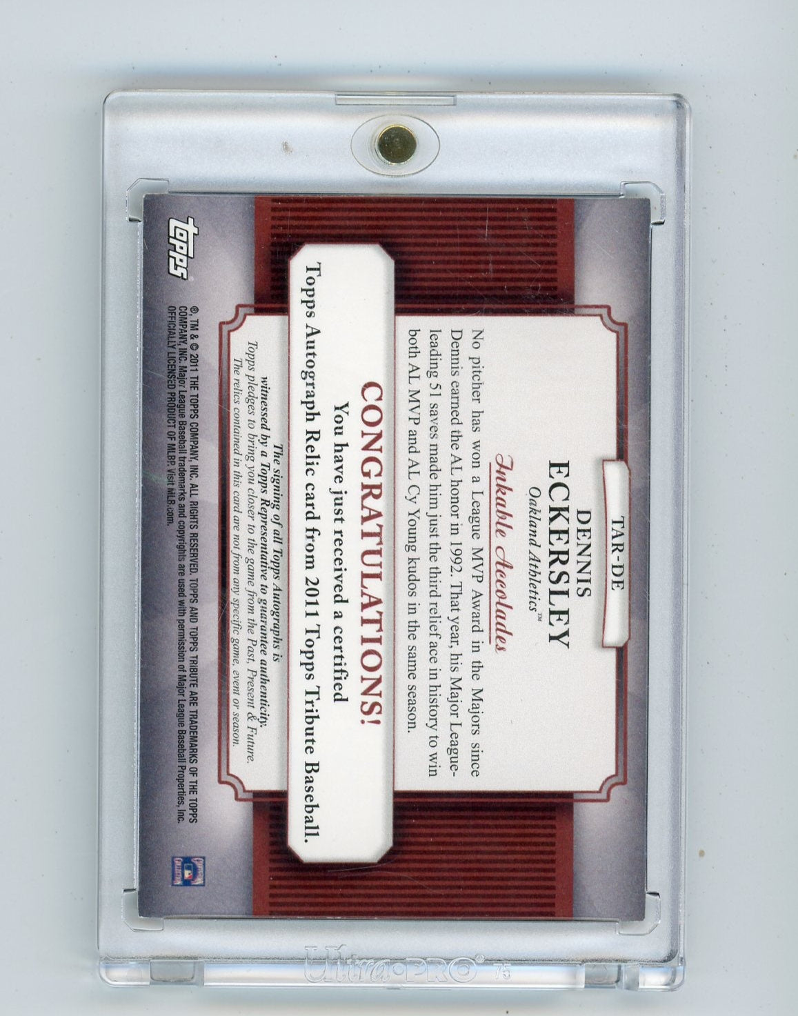 Dennis Eckersley 2011 Topps Tribute Autograph Relic Green #'d 06/75