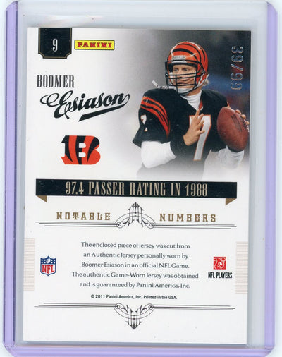 Boomer Esiason 2011 Panini National Treasures Notable Numbers auth. game-used jersey relic #'d 39/99