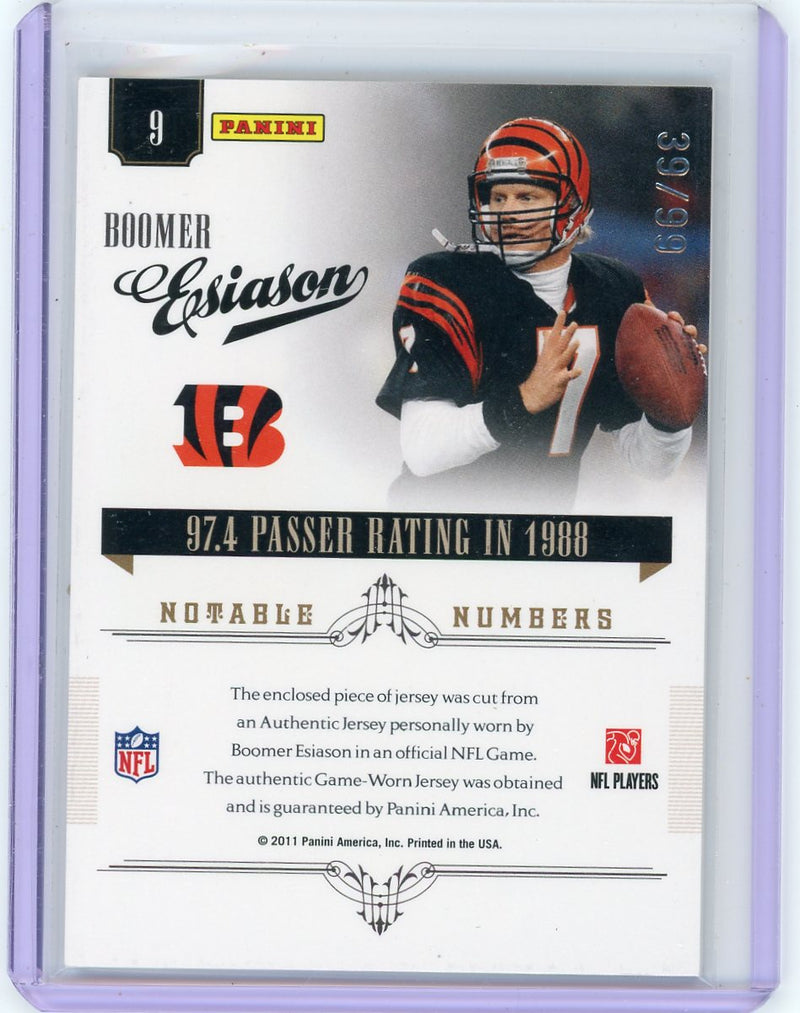 Boomer Esiason 2011 Panini National Treasures Notable Numbers auth. game-used jersey relic 