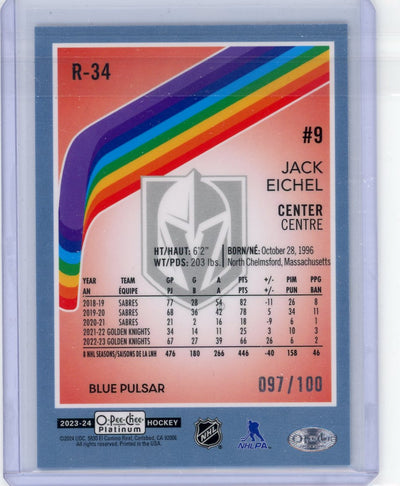 Jake Eichel 2023-24 O-Pee-Chee Platinum Retro blue pulsar #'d 097/100