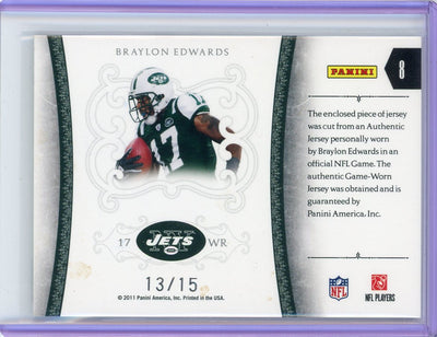 Braylon Edwards 2011 Panini National Treasures Colossal auth. game-used jersey relic #'d 13/15