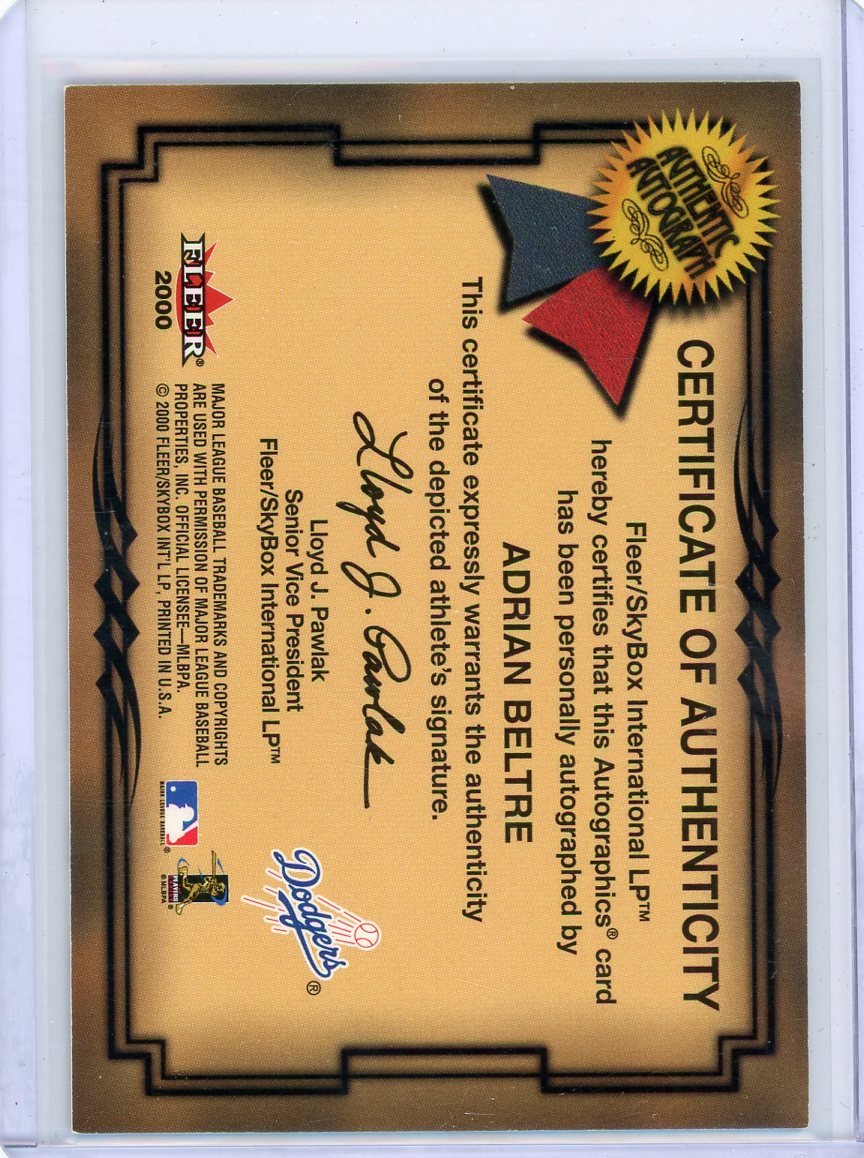 Adrian Beltre 2000 Fleer Autographics autograph