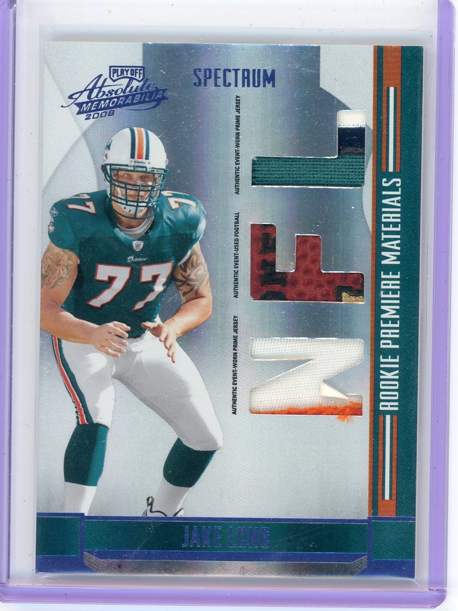 Jake Long 2008 Donruss Absolute Memorabilia Spectrum NFL Rookie Premiere Materials relic #'d 047/100