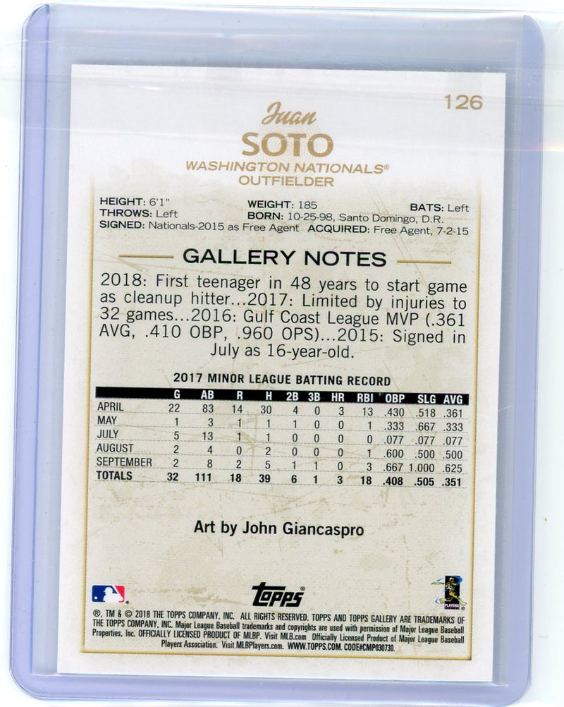 Juan Soto 2018 Topps Gallery Rookie Card