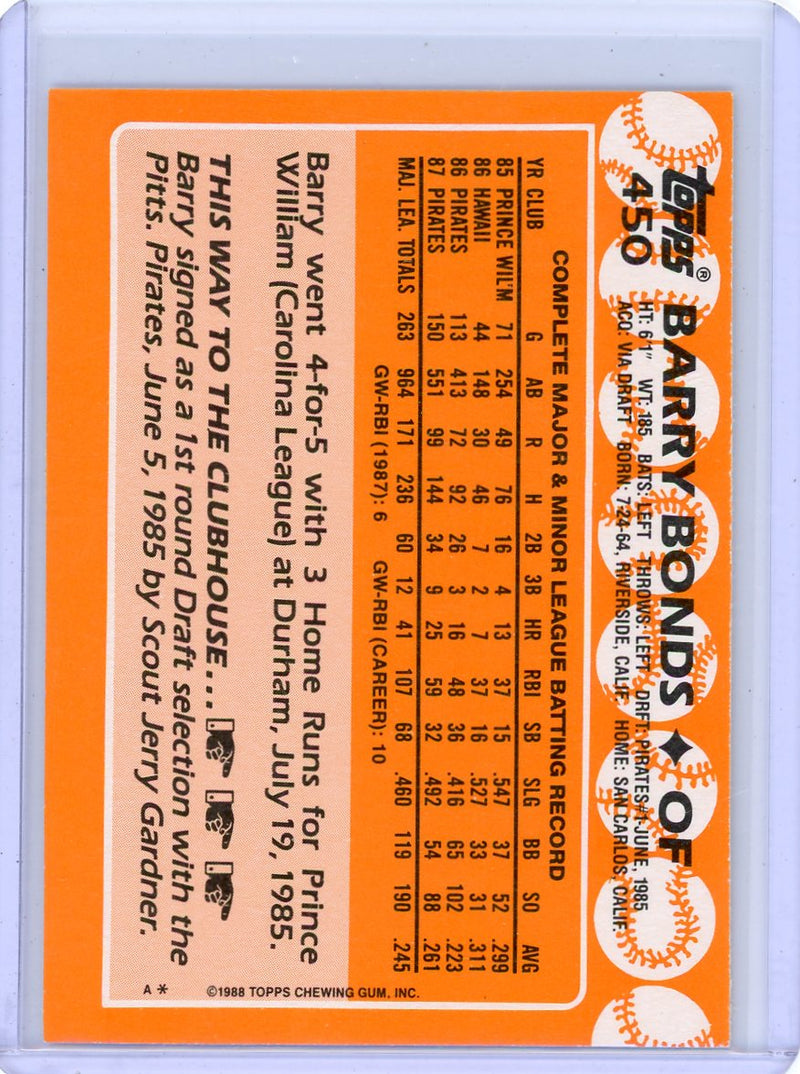 Barry Bonds 1988 Topps Tiffany 