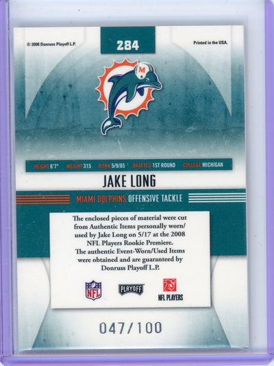 Jake Long 2008 Donruss Absolute Memorabilia Spectrum NFL Rookie Premiere Materials relic #'d 047/100