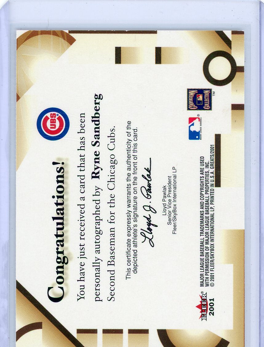 Ryne Sandberg 2001 Fleer Greats of the Game autograph