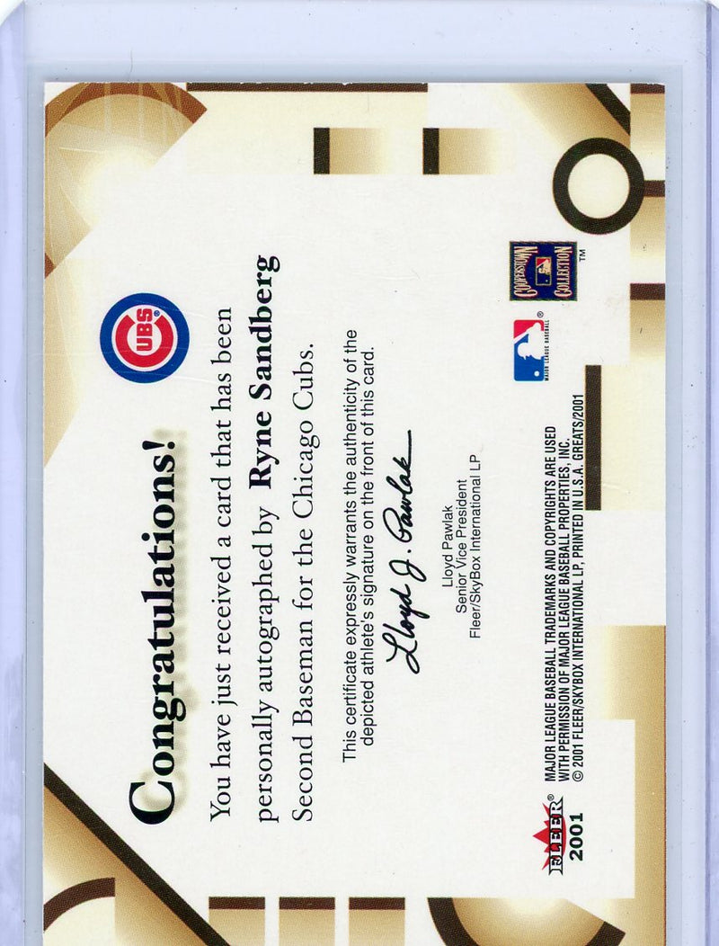 Ryne Sandberg 2001 Fleer Greats of the Game autograph