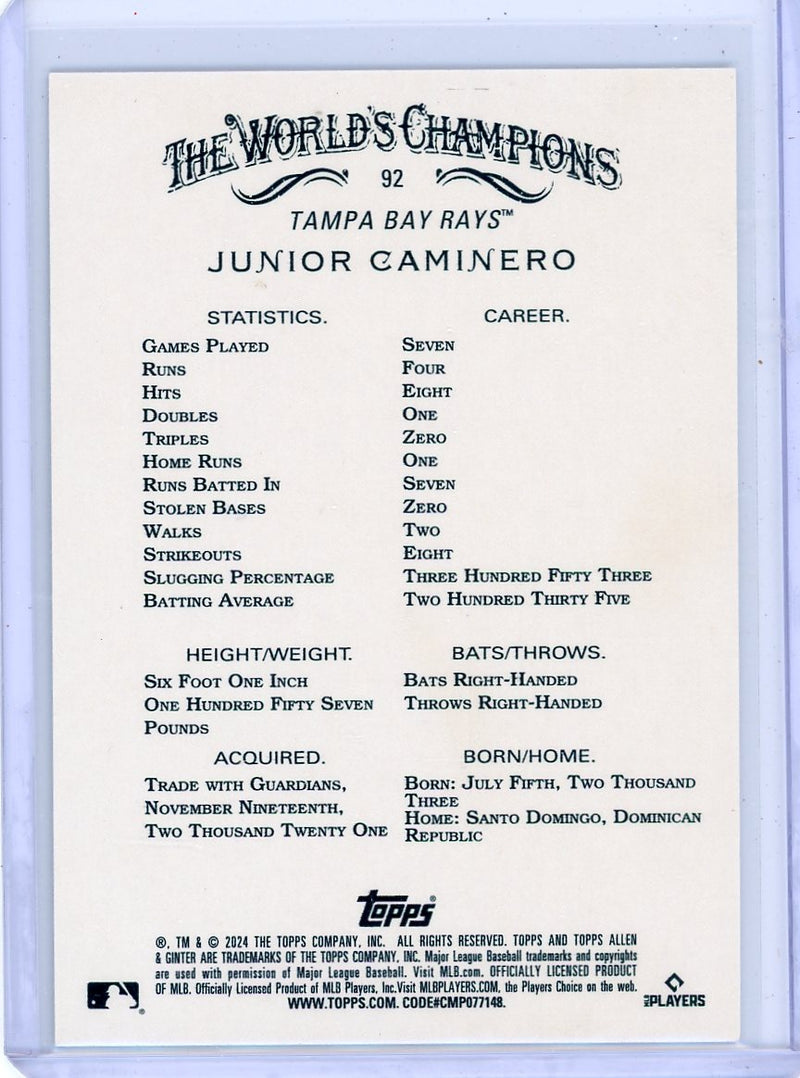 Junior Caminero 2024 Topps Allen & Ginter Hot Box foil rookie card