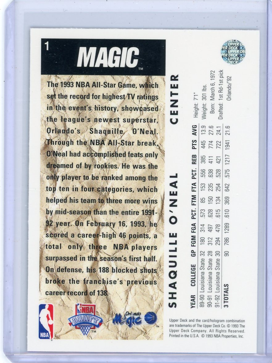 Shaquille O'Neal 1992-93 Upper Deck #1 NBA Draft Pick