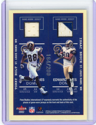 K Warner M Faulk T Holy I Bruce 2002 Fleer Authentic Ticket for Four quad relic #'d 164/200