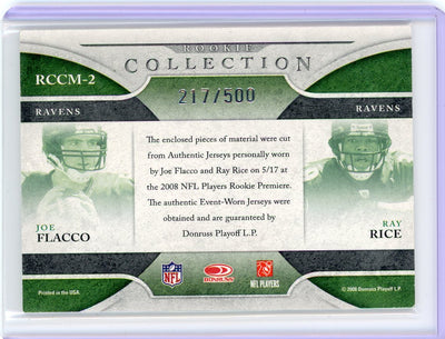 Joe Flacco Ray Rice 2008 Donruss Playoff Rookie Collection auth. game-used double relic #'d 217/500