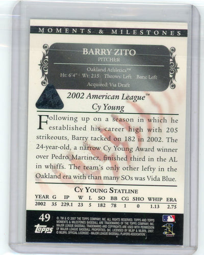 Barry Zito 2007 Topps Moments Milestones #'d 1/1