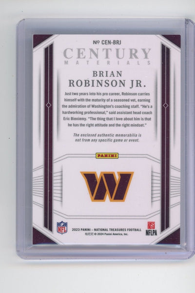 Brian Robinson Jr. 2023 Panini National Treasures Century Materials relic #'d 08/25