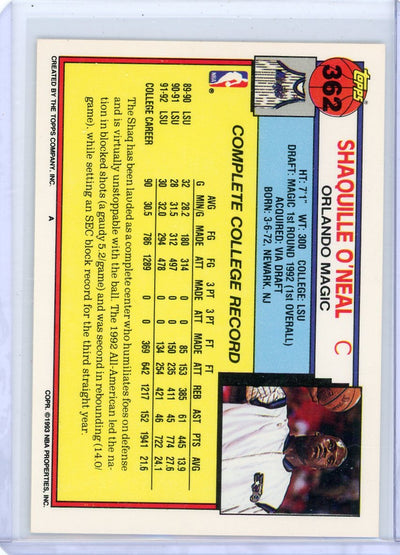 Shaquille O'Neal 1992-93 Topps '92 Draft Pick