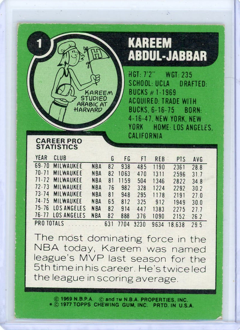 Kareem Abdul-Jabbar 1978 Topps 1st Team All-Star