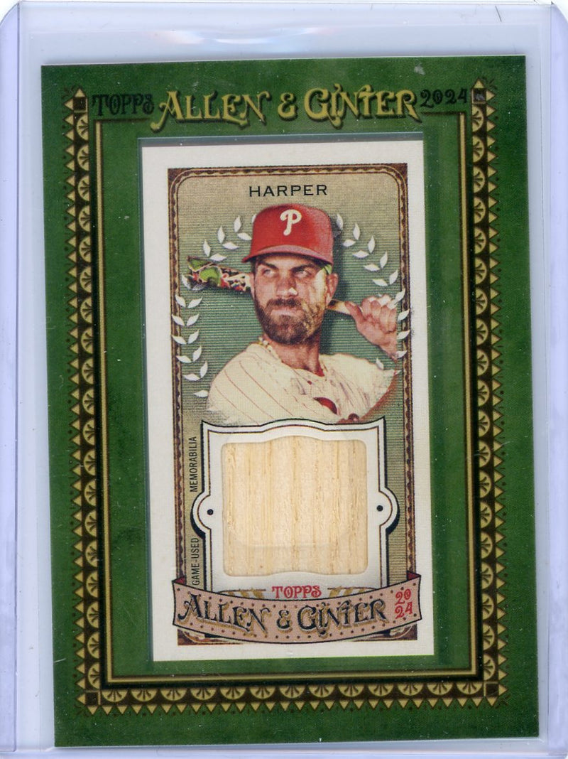 Bryce Harper 2024 Topps Allen & Ginter mini green framed bat relic