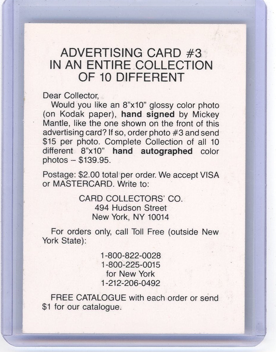 Mickey Mantle Card Collectors' Co. Advertising Card #3