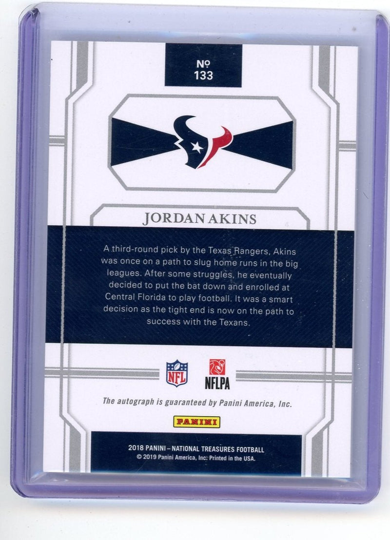 Jordan Akins 2018 Panini National Treasures autograph rookie card 