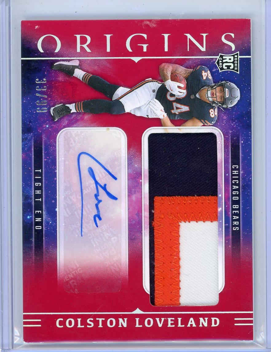 Colston Loveland 2025 Panini Origins Rookie Patch Autograph Red #'d 33/99