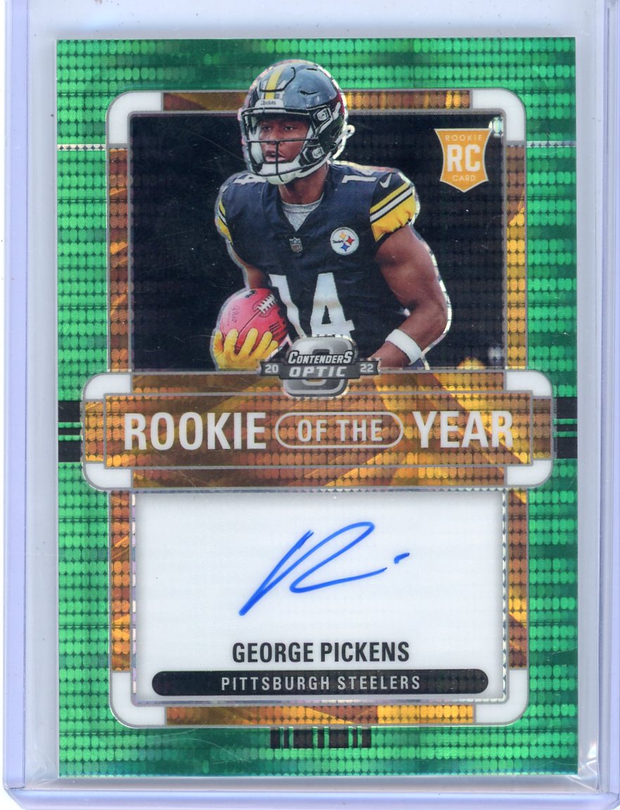 George Pickens 2022 Panini Contenders Optic Rookie of the Year Green Pulsar Auto #'d 06/30