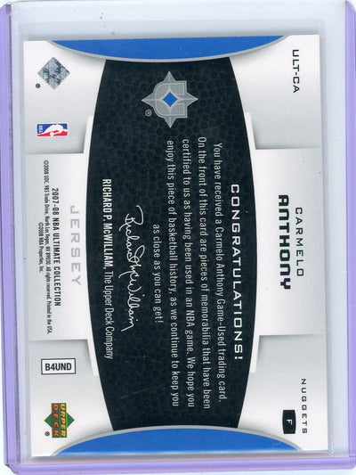 Carmelo Anthony 2007 Upper Deck Ultimate Materials Patch