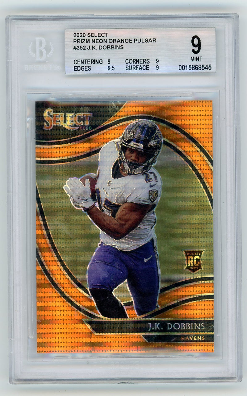 J.K. Dobbins 2020 Panini Select Neon Orange Pulsar Field Level Prizm 