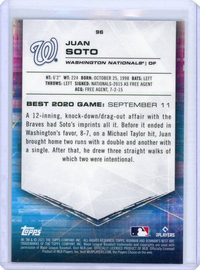 Juan Soto 2021 Bowman's Best purple refractor #'d 169/250