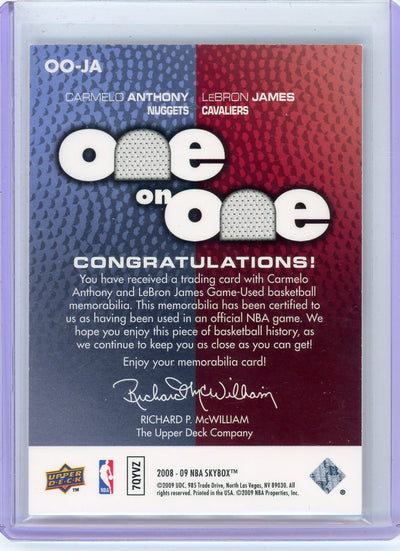 LeBron James / Carmelo Anthony 2008 Skybox One on One Game Used Dual Relic