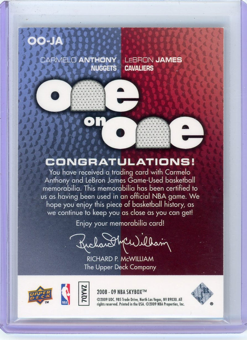 LeBron James / Carmelo Anthony 2008 Skybox One on One Game Used Dual Relic