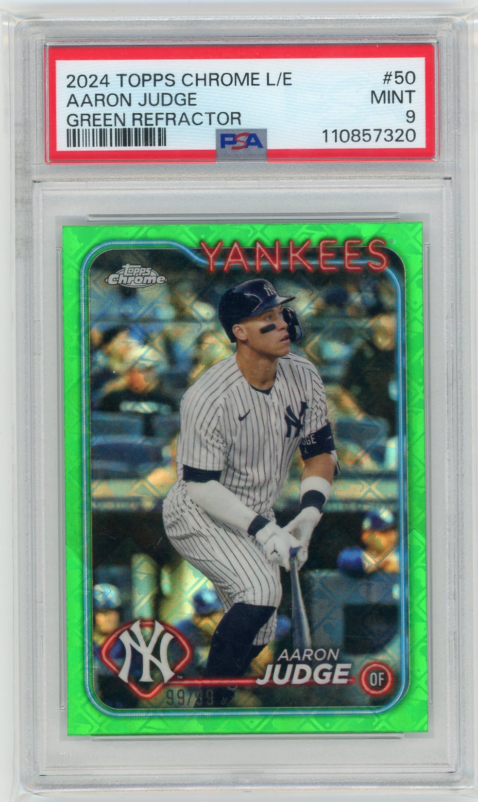 Aaron Judge 2024 Chrome L/E Green Refractor #'d 99/99 PSA 9