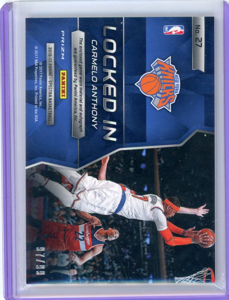 Carmelo Anthony 2017 Spectra Basketball Locked In Neon Blue Patch Autograph 